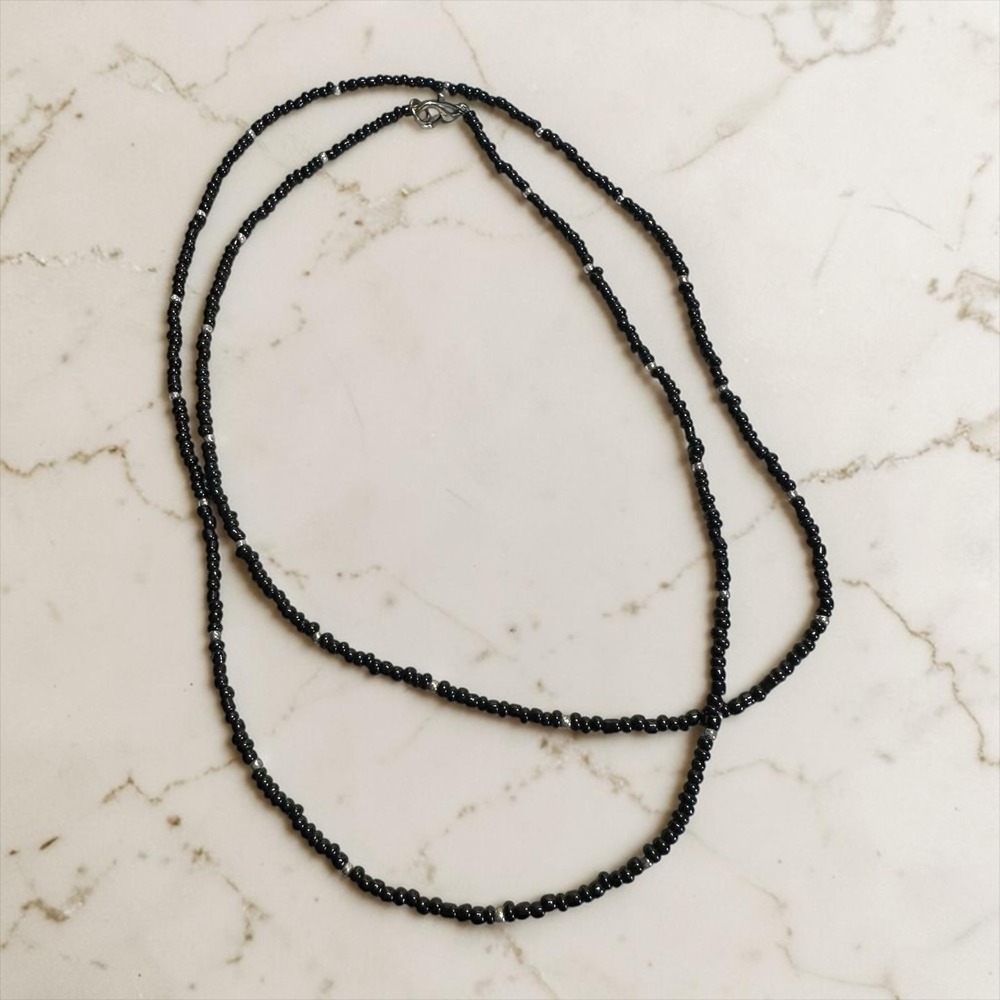 Vintage 30" Seed Bead Necklace Women Black Long Minimalist